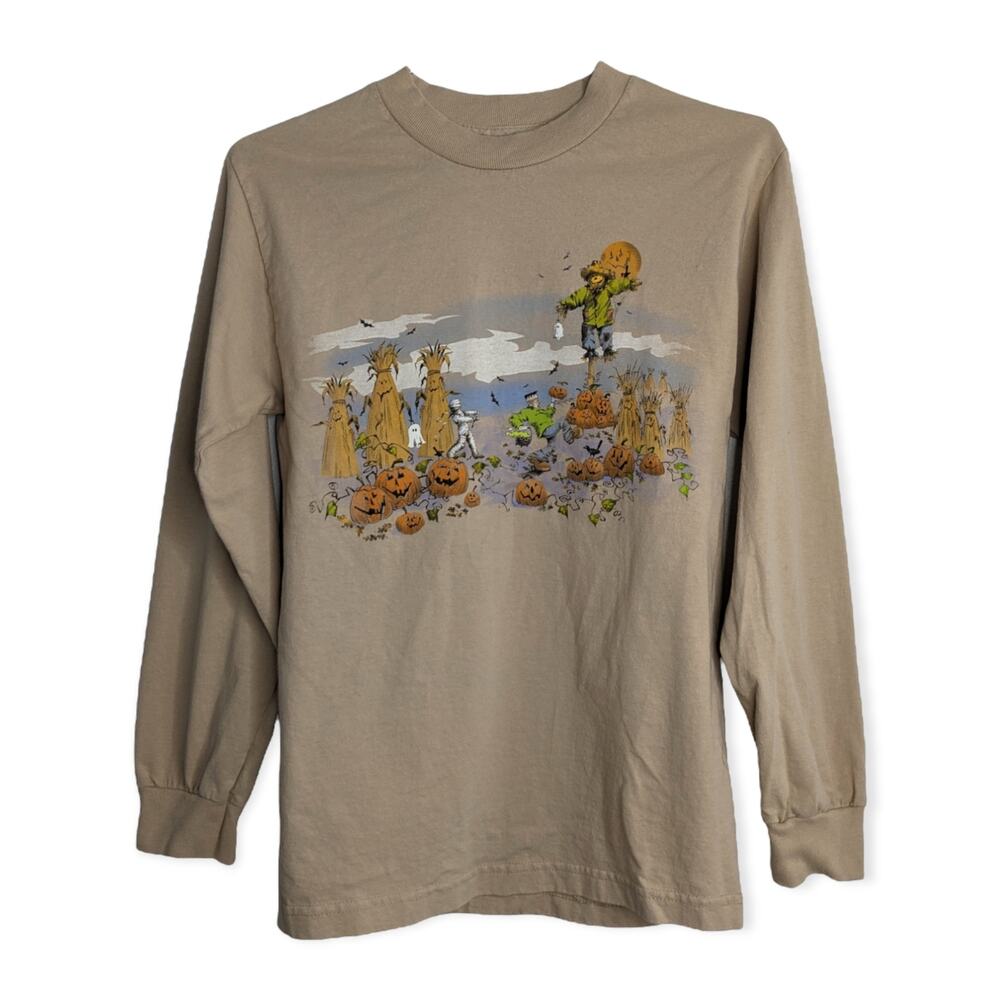 Long Sleeve Scarecrow &  Pumpkins Halloween Shirt